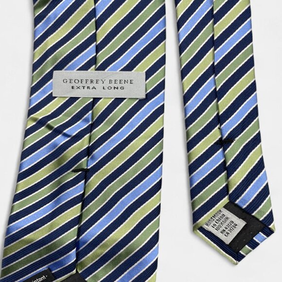 Geoffrey Beene Silk Tie Striped Geometric XL Extra Long Green Blue - Picture 4 of 6